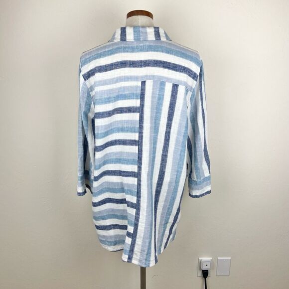Habitat Linen Tunic Stripe Print Top - Blue & White - Picture 6 of 7